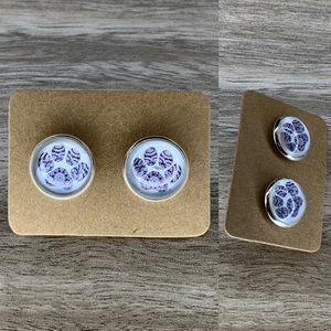 Mandala paw print 12mm round earring set new